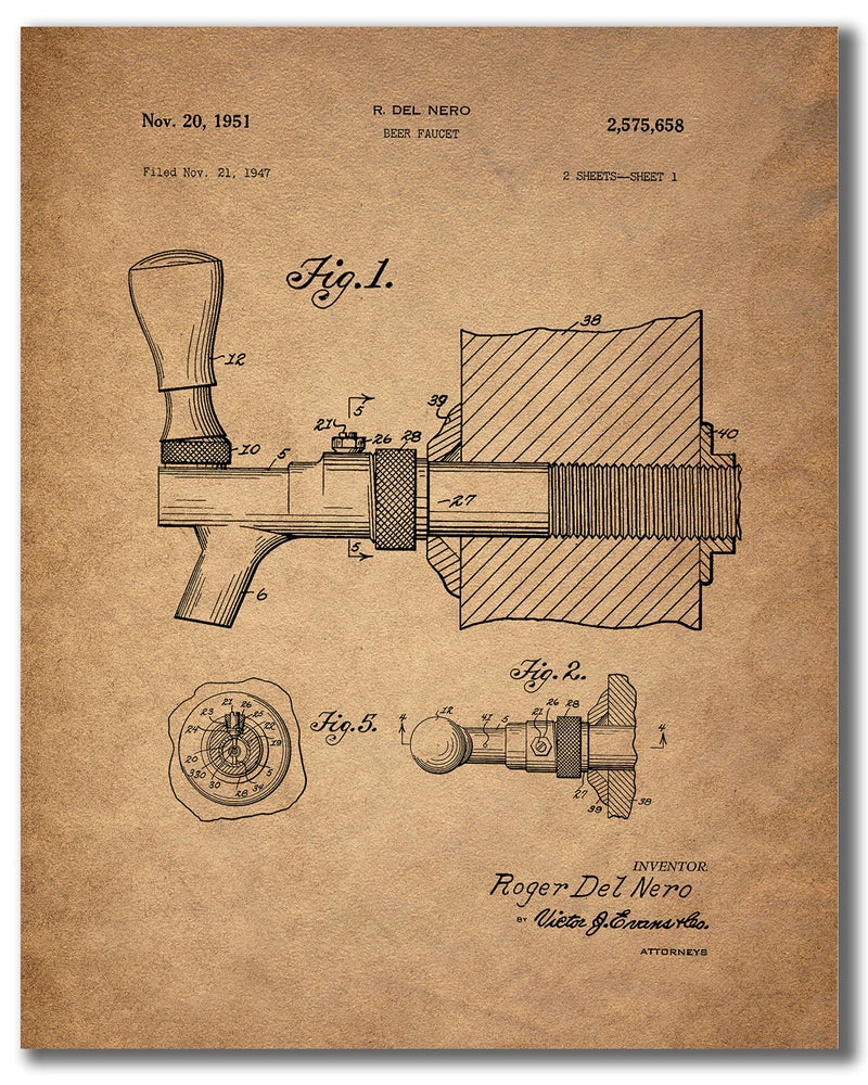 BigWig Prints Beer Patent Wall Art Prints - Set Of 6 (8 Inches By 10 Inches) Vintage Bar Photos - Image 5
